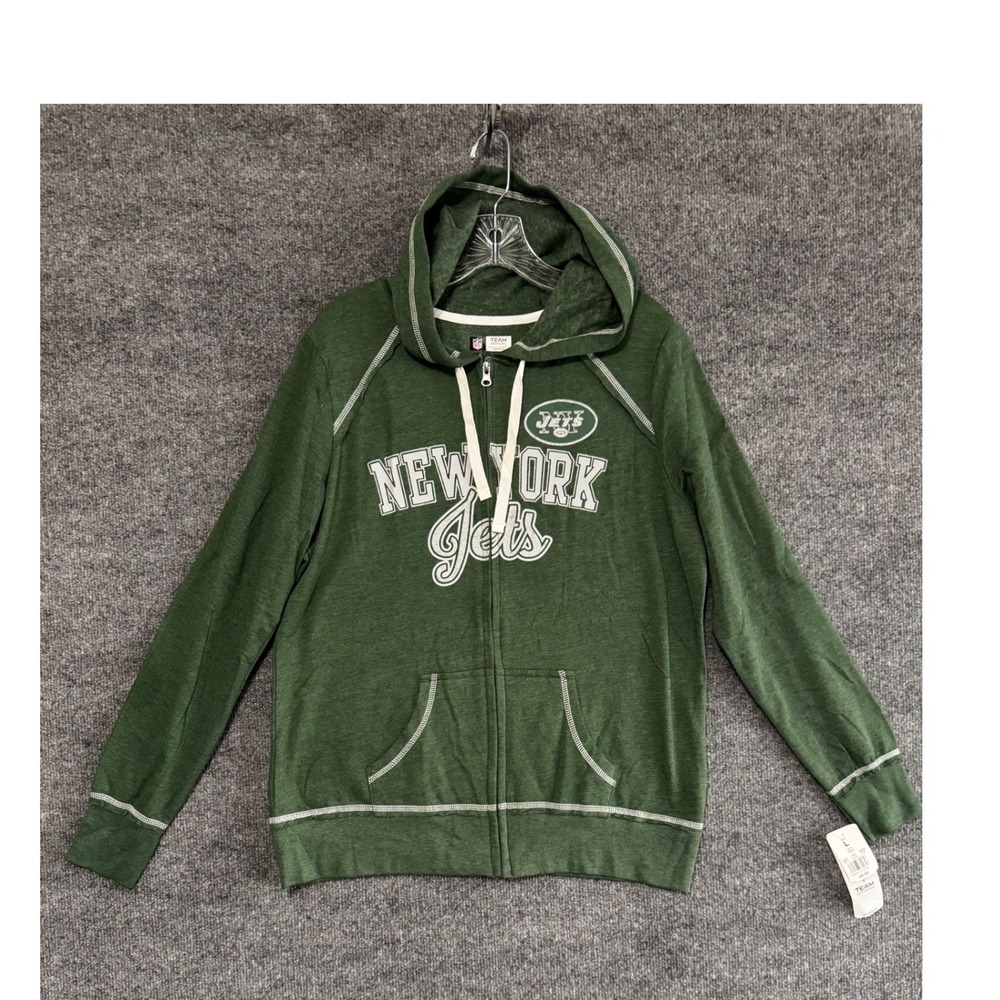 NFL New York Jets Team Apparel Green Glitter Full Zip Hoodie Women's Large NWT